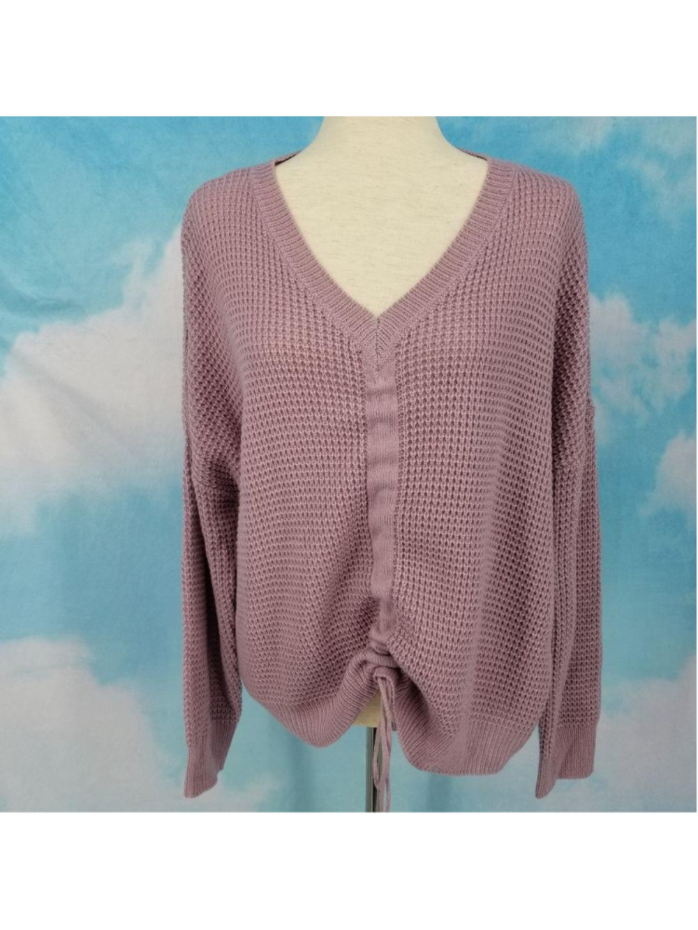 Cotton Emporium Purple Oversized Ruched Drawstring Sweater Medium NWT